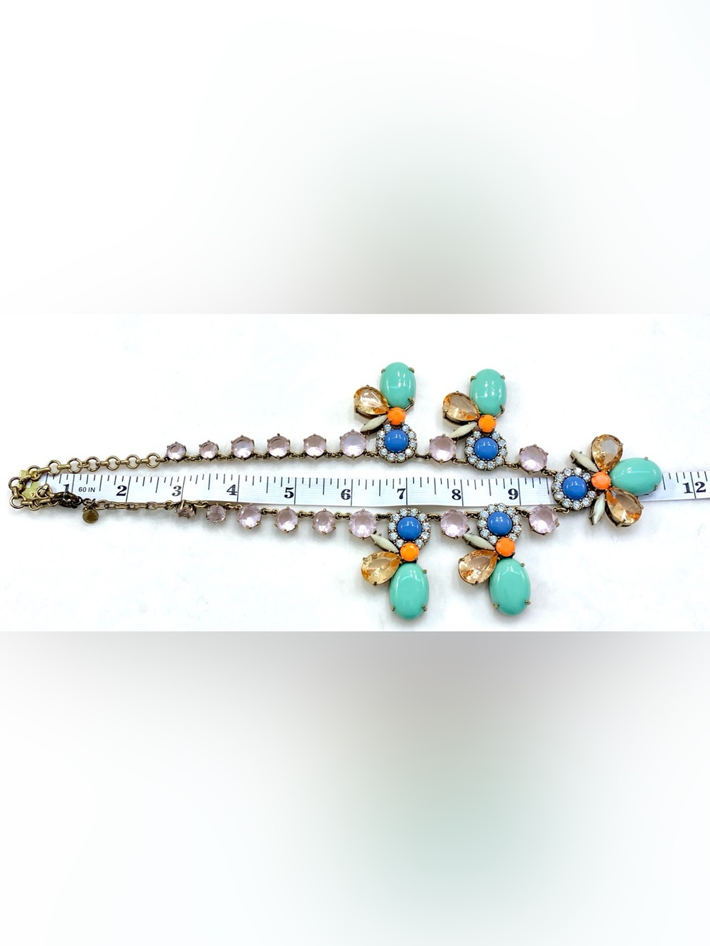 J Crew Bug Beetle Cicada Statement Necklace Mint Blue Pink Orange Gold Bib - Picture 7 of 7